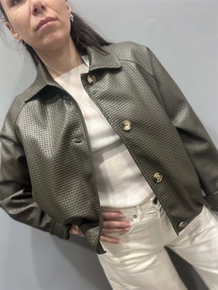 BOMBER INTRECCIATO VERDE MILITARY ECOPELLE