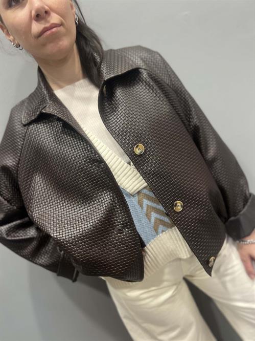 BOMBER INTRECCIATO MARRONE ECOPELLE