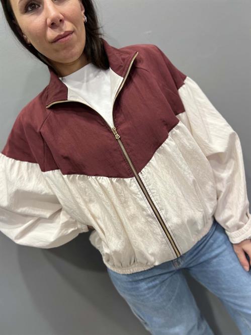 Capispalla bomber bicolor panna burgundy