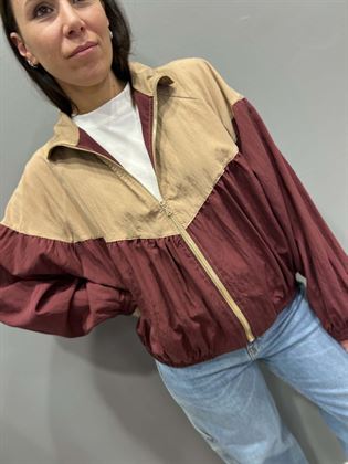 giacca bomber bicolor beige burgundy