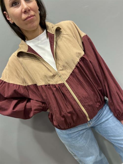 giacca bomber bicolor beige burgundy