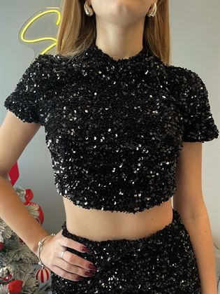 Top paillettes nero