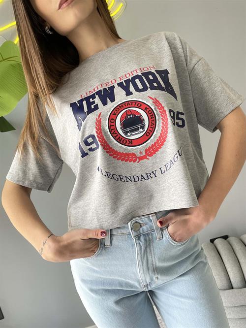 t shirts grigia cropped new york