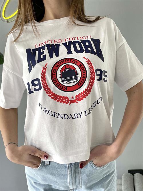  t shirt cropped new york bianco