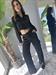 Pantalone cargo satinato nero palazzo