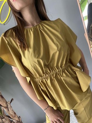 blusa in cotone in popeline verde olio