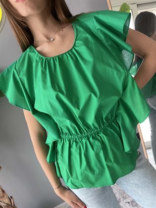  Blusa in cotone verde prato manica volant