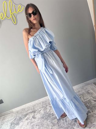 abito in cotone monospalla azzurro