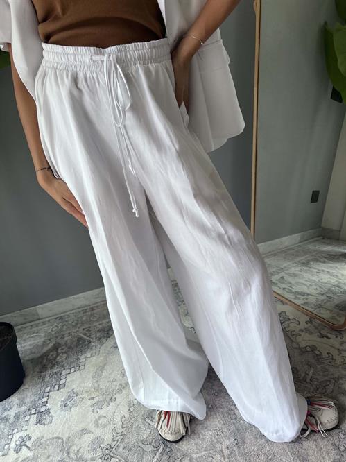 pantalone palazzo bianco in viscosa lino bianco